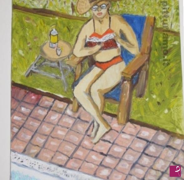 quadri in vendita online - Donna in piscina