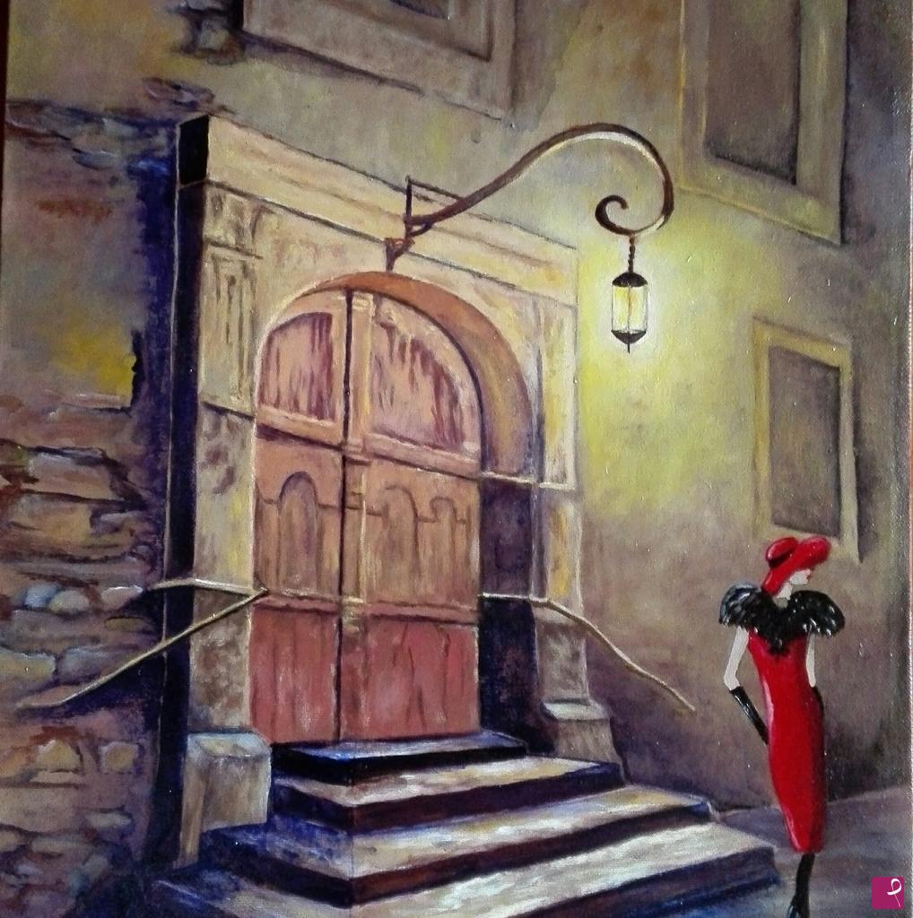 quadri in vendita online - Donna in rosso