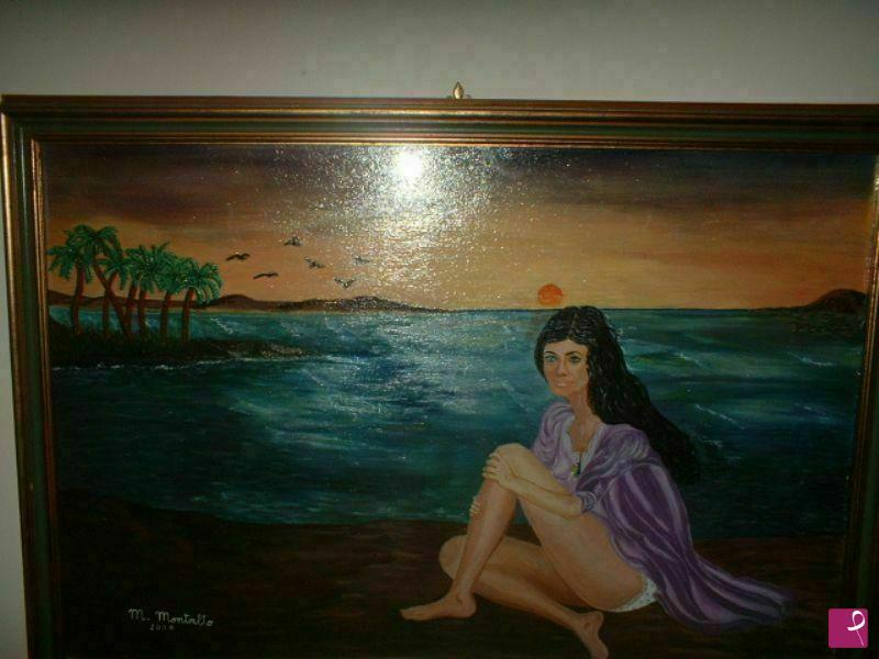 quadri in vendita online - Donna in scogliera al tramonto