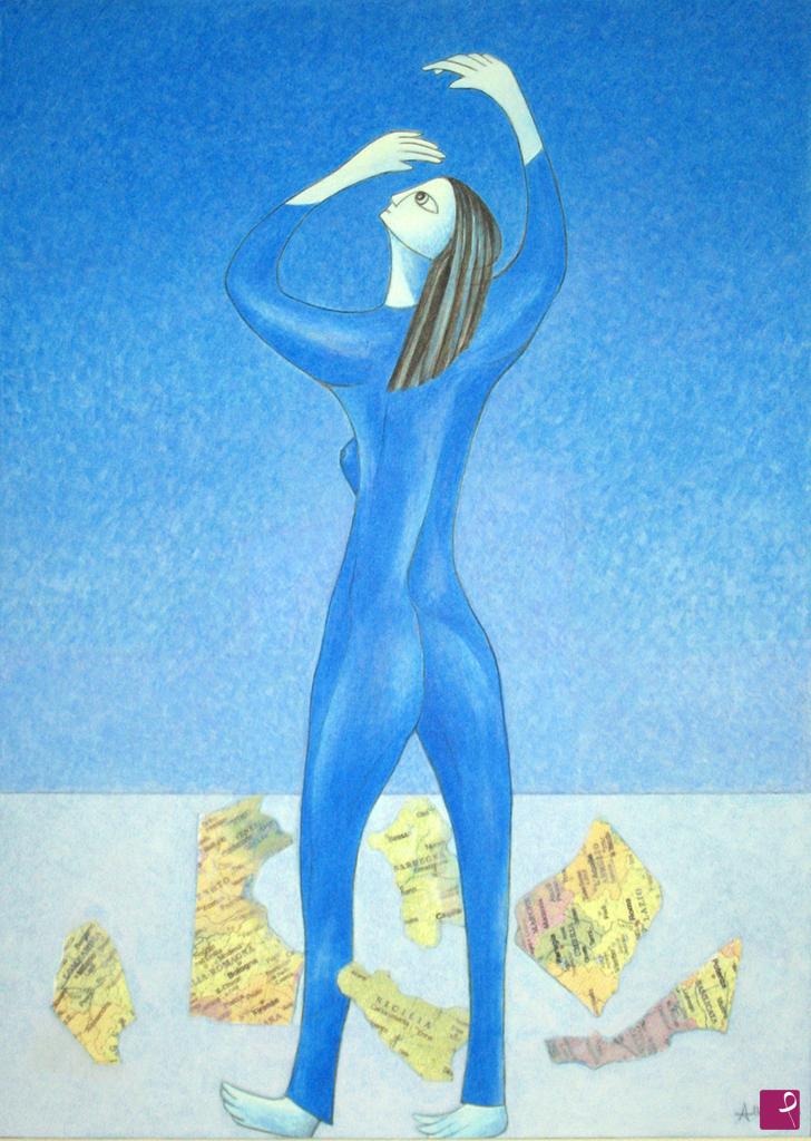 quadri in vendita online - Donna in tuta blu 