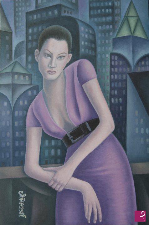 quadri in vendita online - Donna in viola