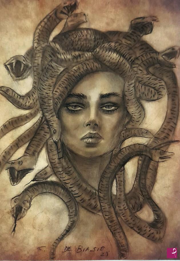 quadri in vendita online - Donna  medusa  carboncino 30x40
