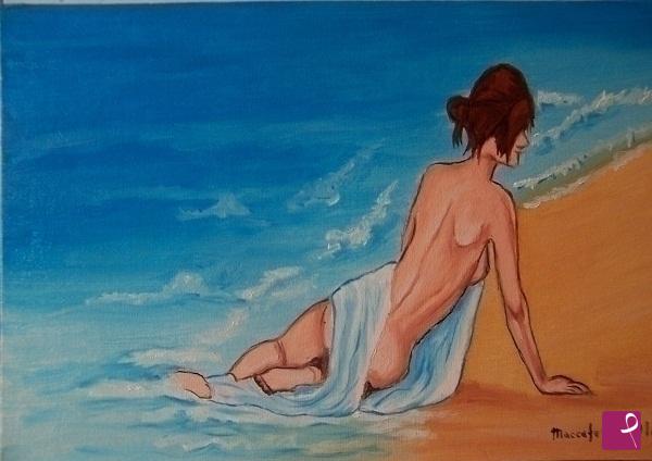 quadri in vendita online - Donna nuda in spiaggia
