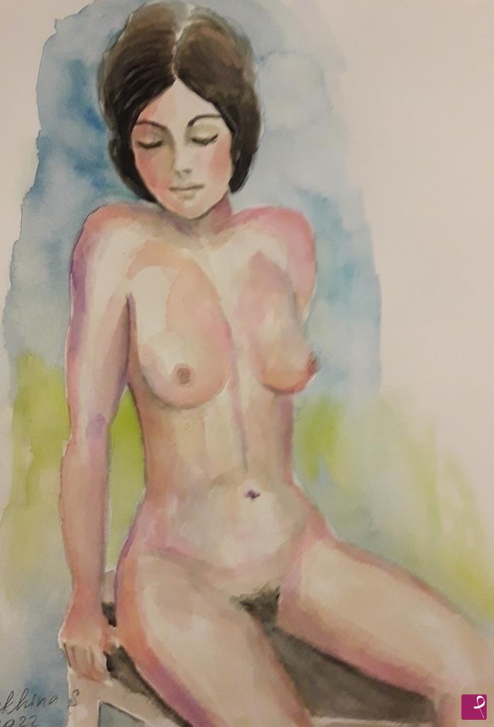 quadri in vendita online - Donna nuda, seduta 