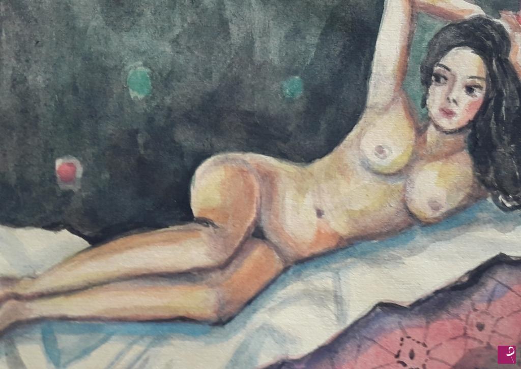 quadri in vendita online - Donna nuda su divano