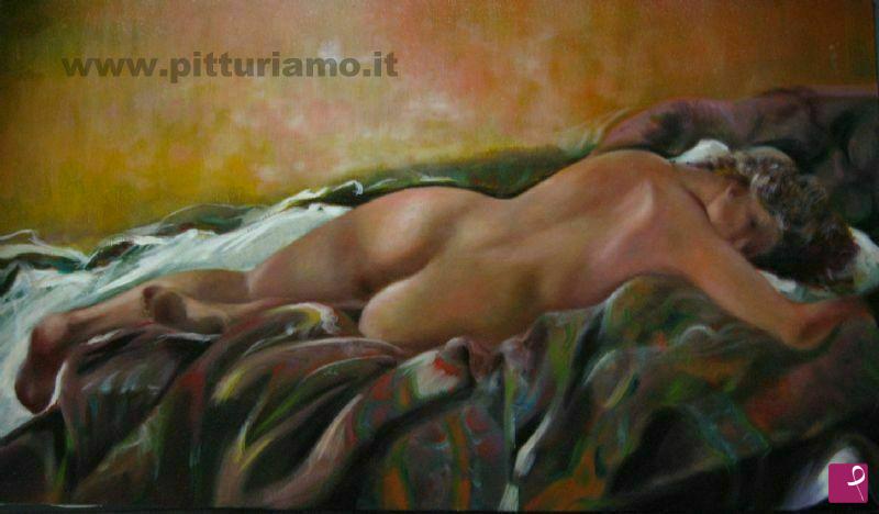 quadri in vendita online - Donna su letto