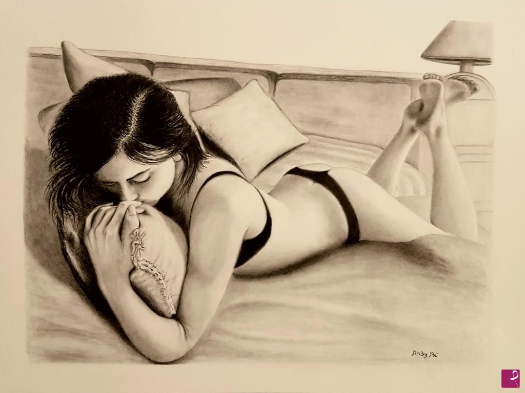 quadri in vendita online - Donna sul letto 