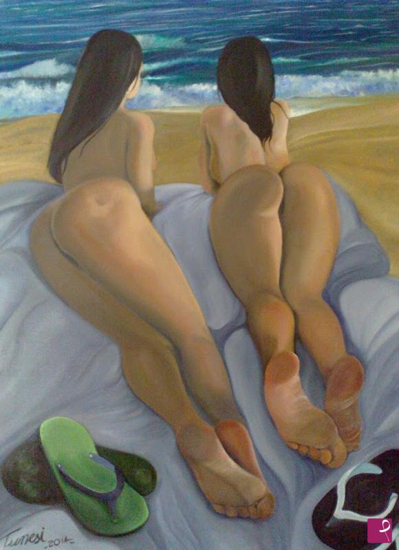 quadri in vendita online - Donne al mare