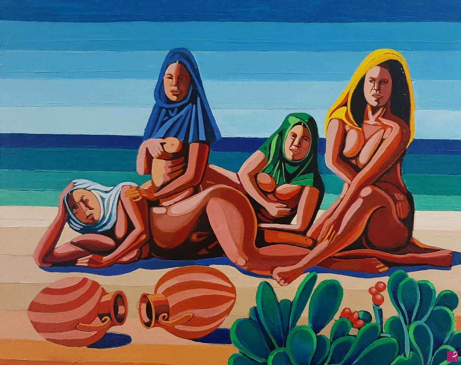 quadri in vendita online - Donne di Valledoria  in spiaggia