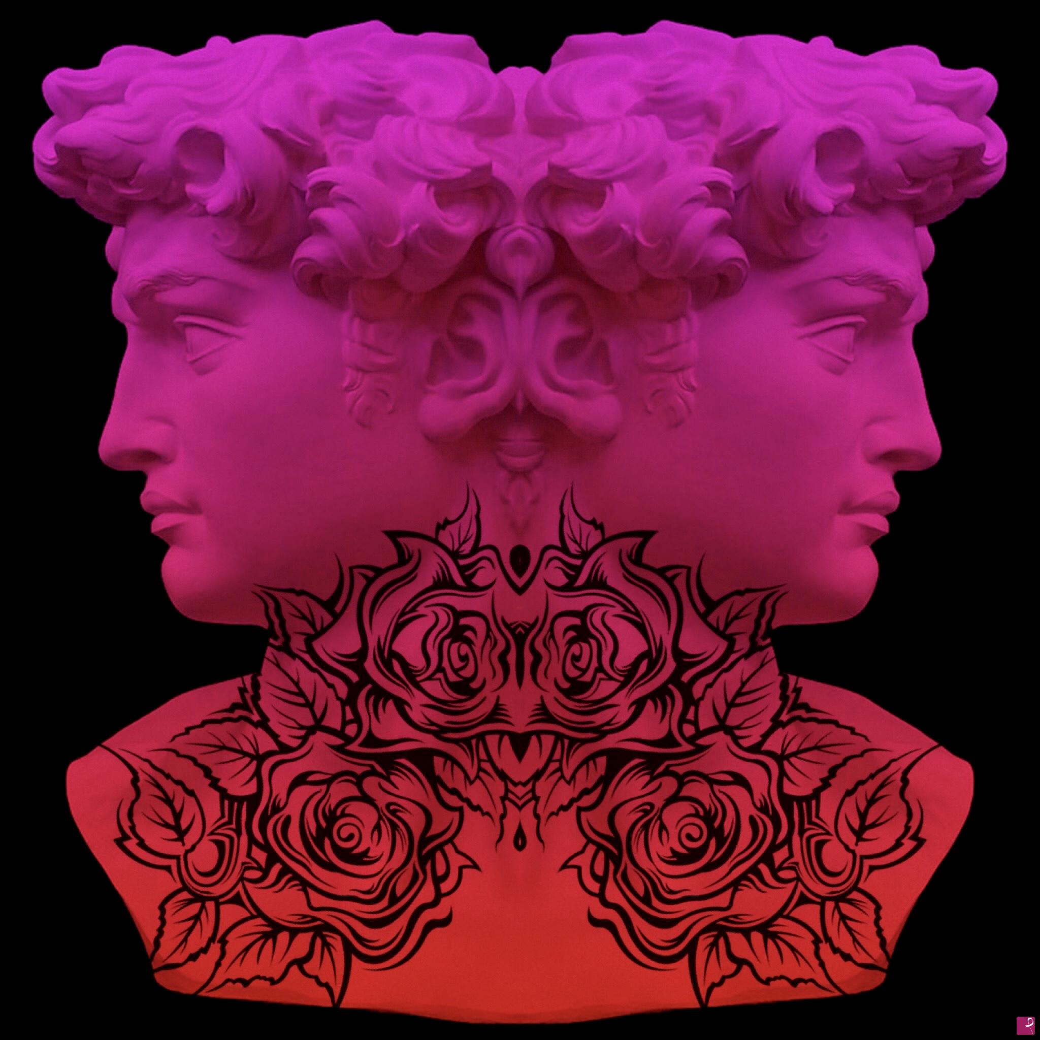 quadri in vendita online - Double David tattooed Pink&Red 