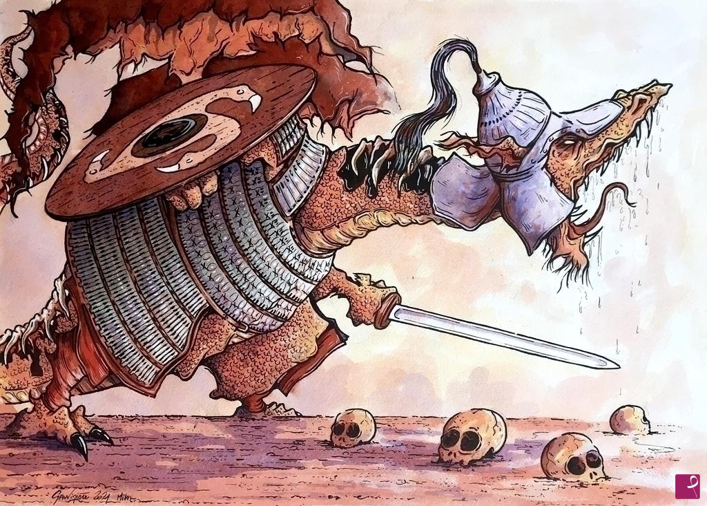quadri in vendita online - « Drago guerriero longobardo »