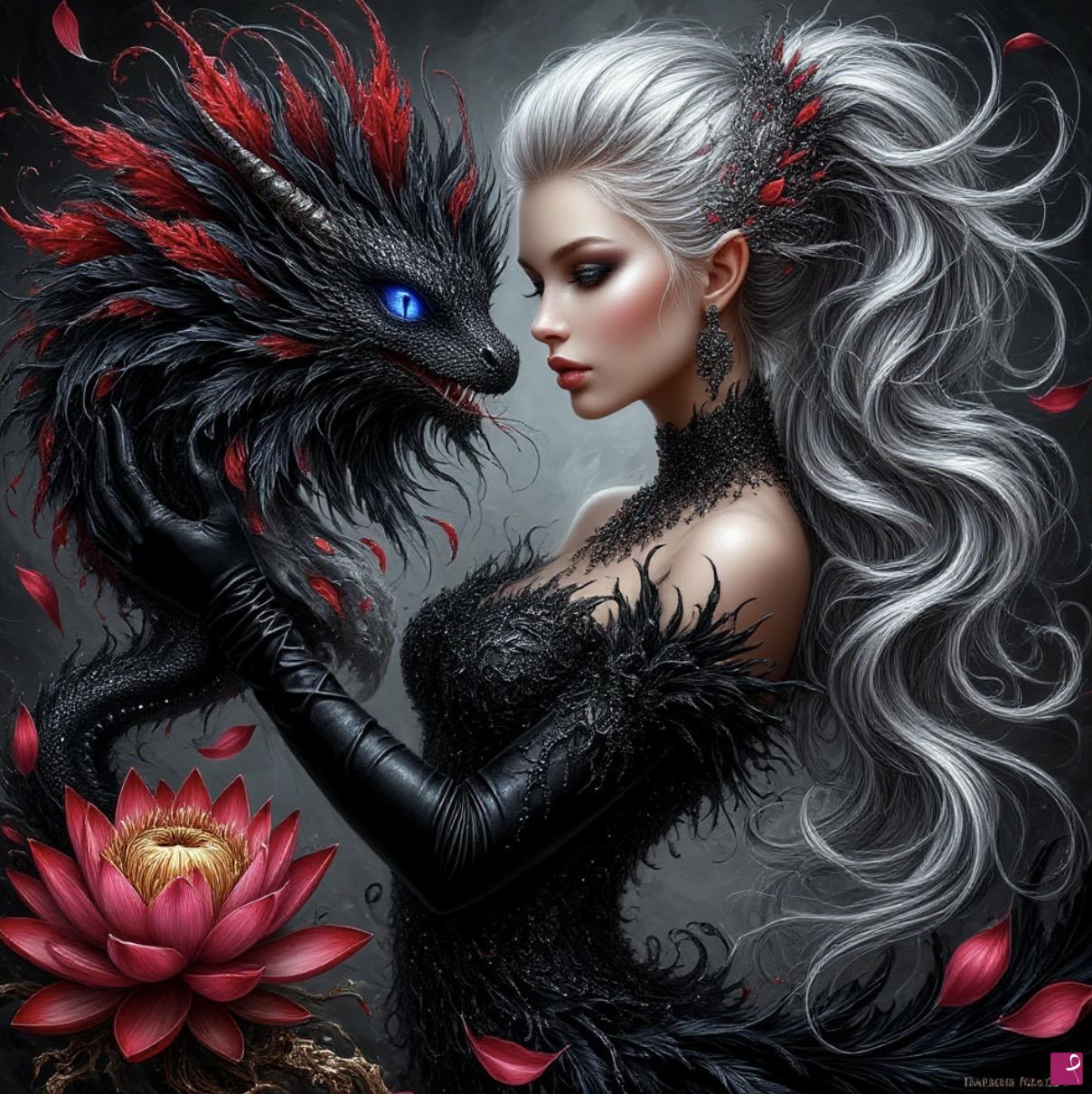 quadri in vendita online - Dragon and woman 