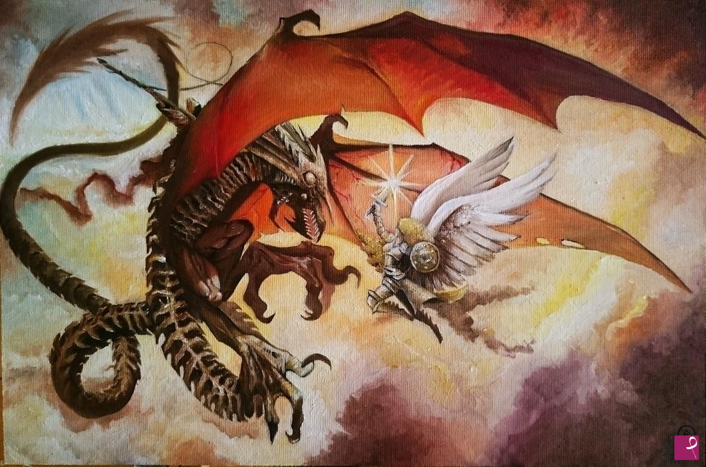quadri in vendita online - Dragon vs Angel