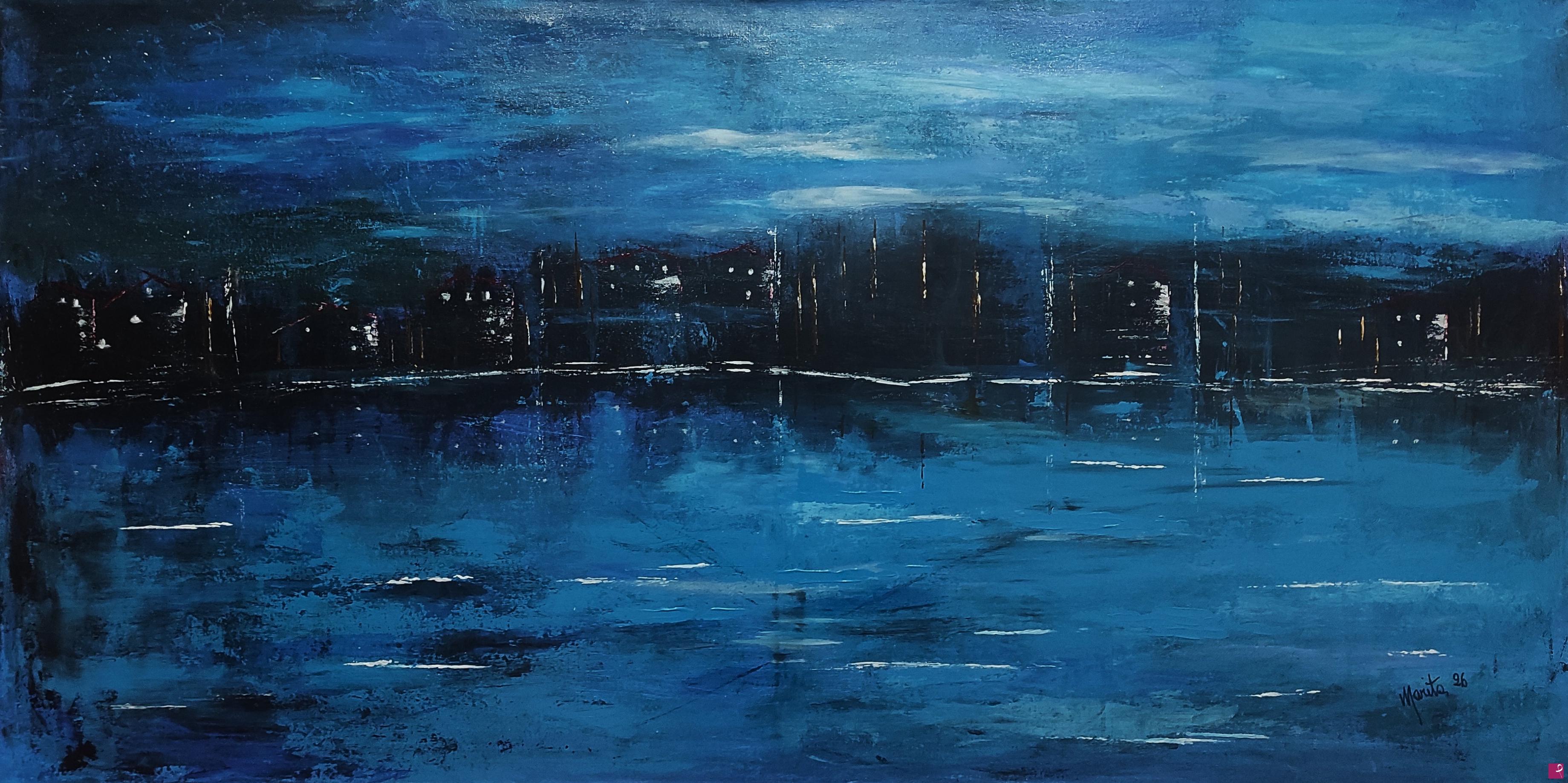 quadri in vendita online - Dubai from the sea by night