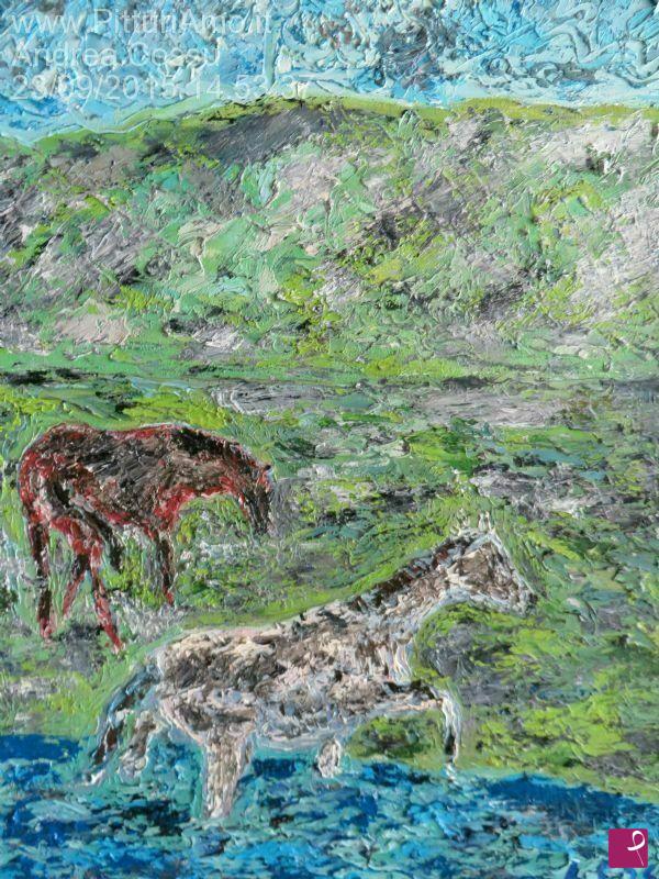 quadri in vendita online - Due cavalli sull'altopiano del Molise