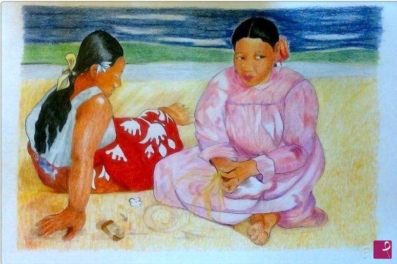 quadri in vendita online - "Due donne tahitiane sulla spiaggia" 