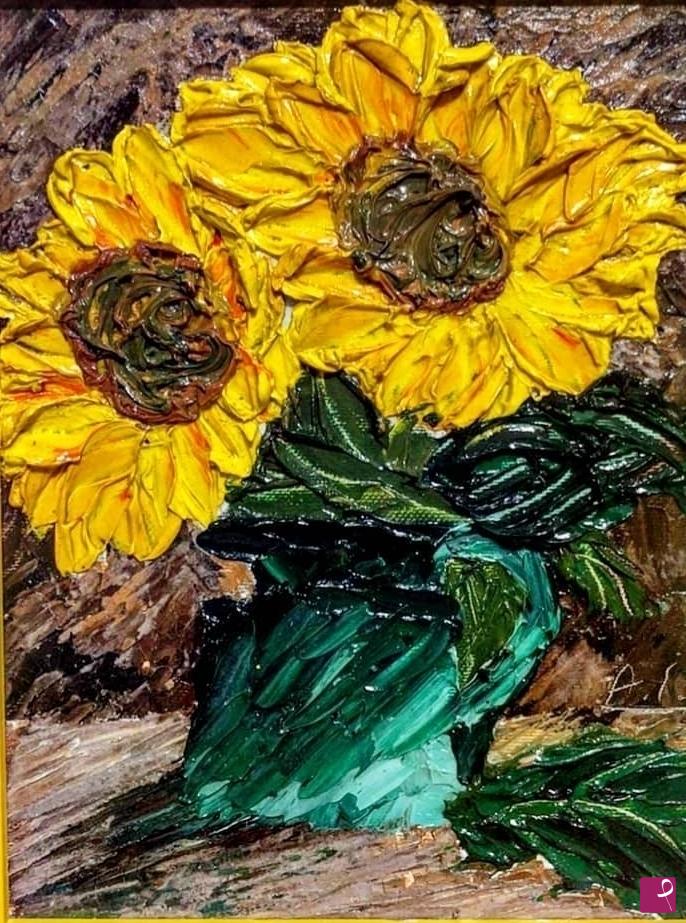 quadri in vendita online - Due girasoli nel vaso