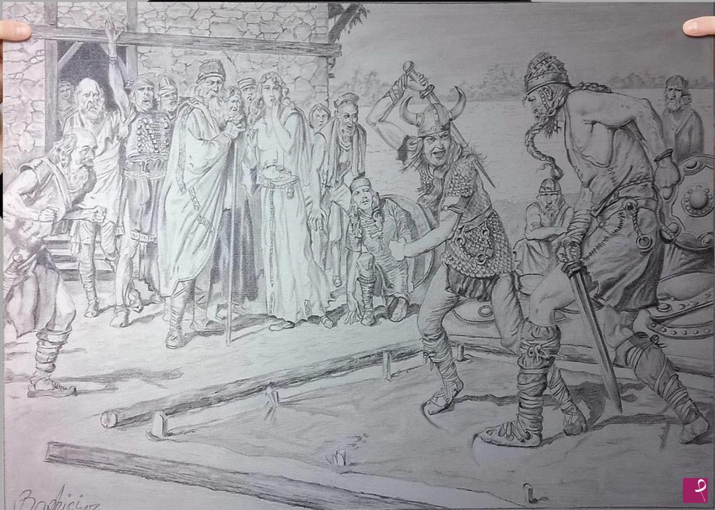 quadri in vendita online - Duel at the time of the vikings 