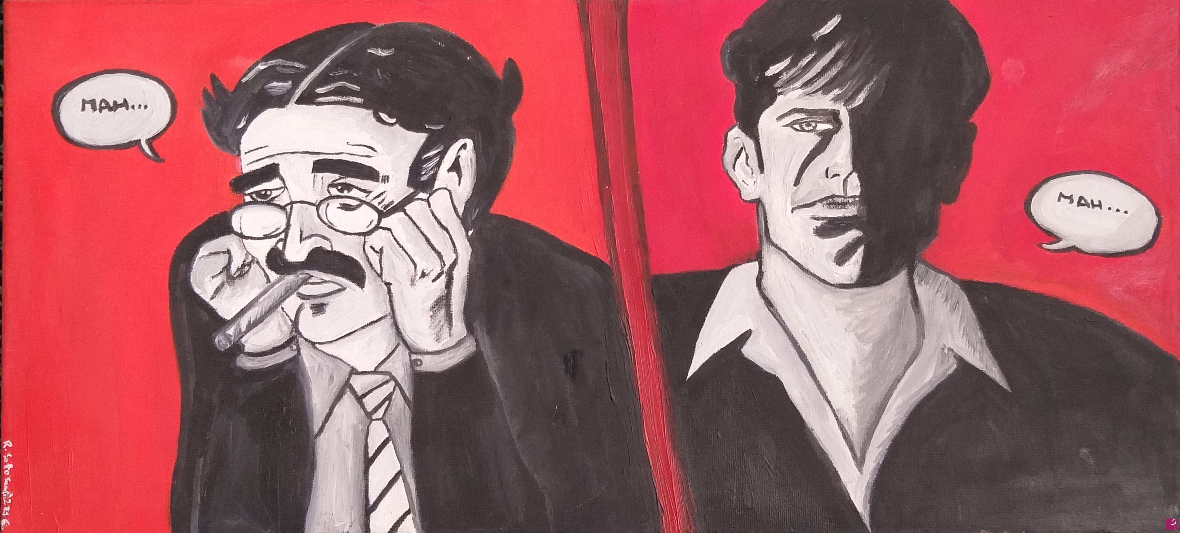 quadri in vendita online - Dylan Dog e Groucho" olio su tela 30x60