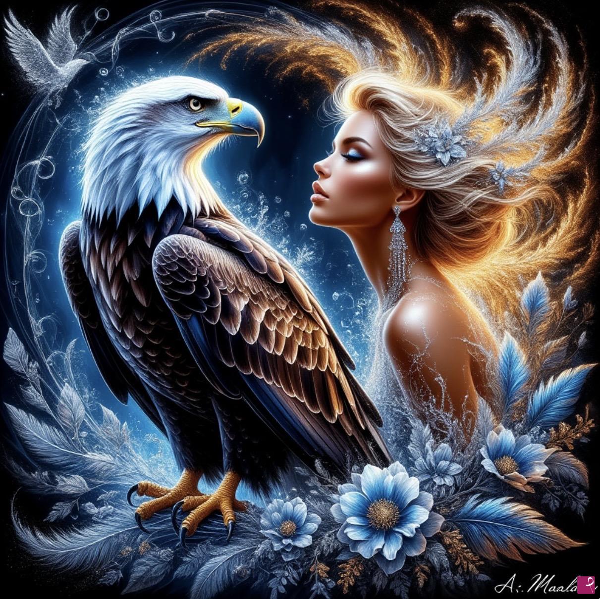 quadri in vendita online - Eagle and woman 