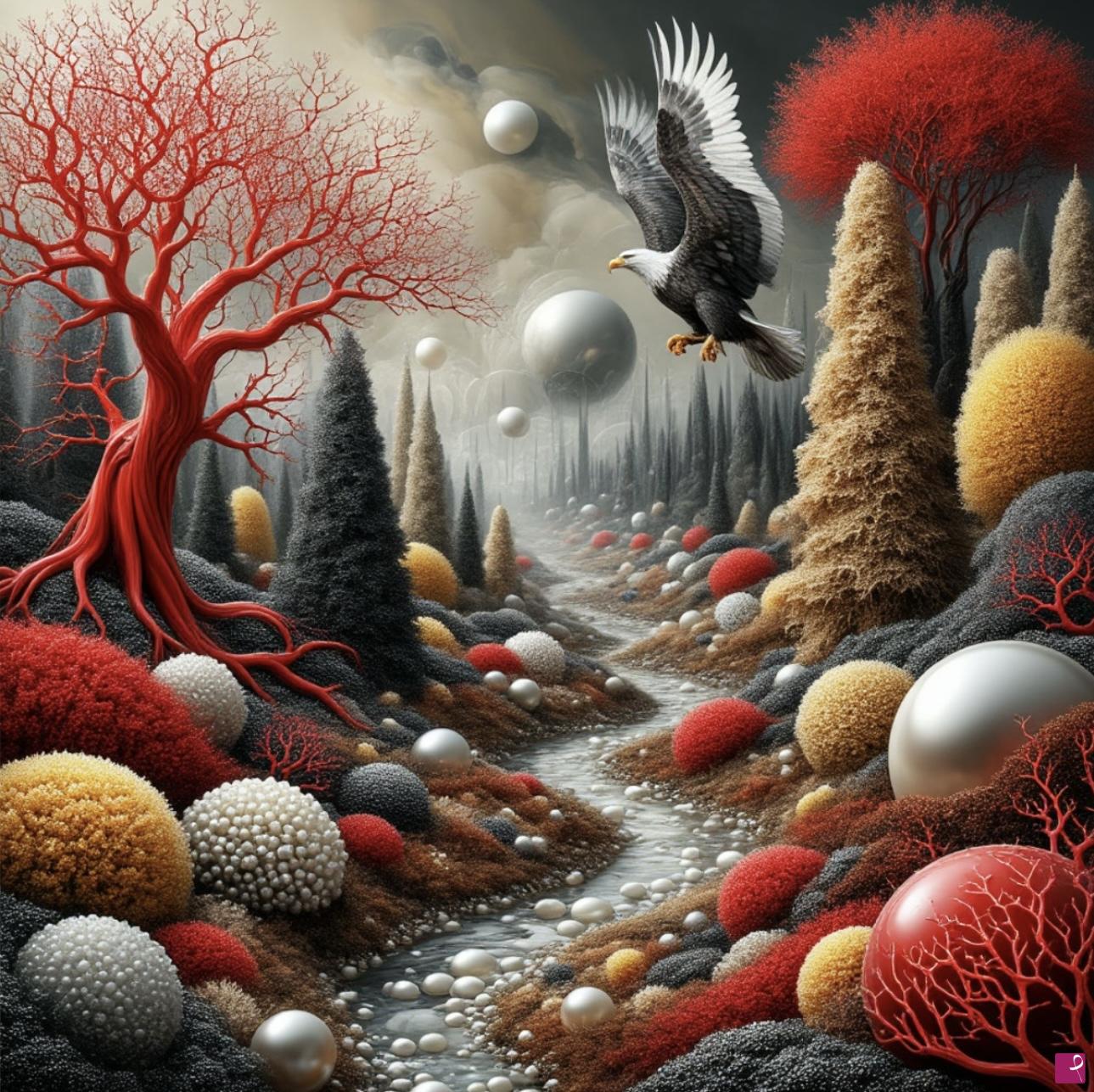 quadri in vendita online - Eagle in fantasy forest 