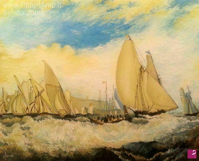 quadri in vendita online - East Cowes Castle, the seat of J.Nash, Esq. the Regatta beating to windward