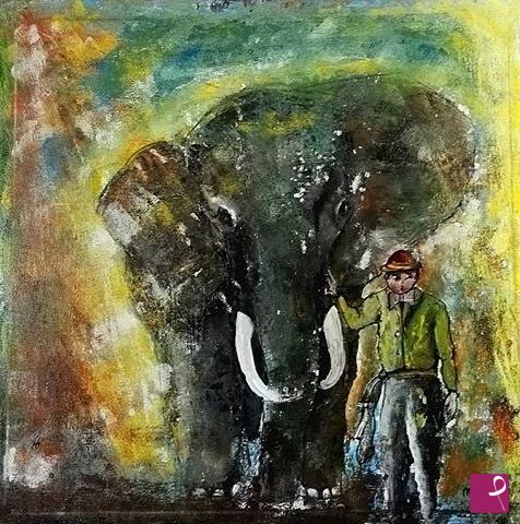 quadri in vendita online - ELEFANTE E DOMATORE