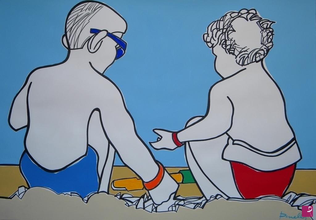 quadri in vendita online - Enfants jouant sur la plage
