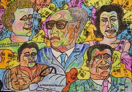 quadri in vendita online - Enzo Ferrari con moglie e amante e relativi figli.