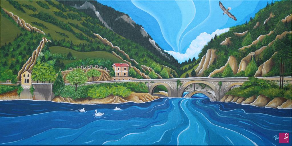 quadri in vendita online - EREMO E LAGO DI SAN DOMENICO  A VILLALAGO (AQ) - 80X40 - ACRILICO SU TELA