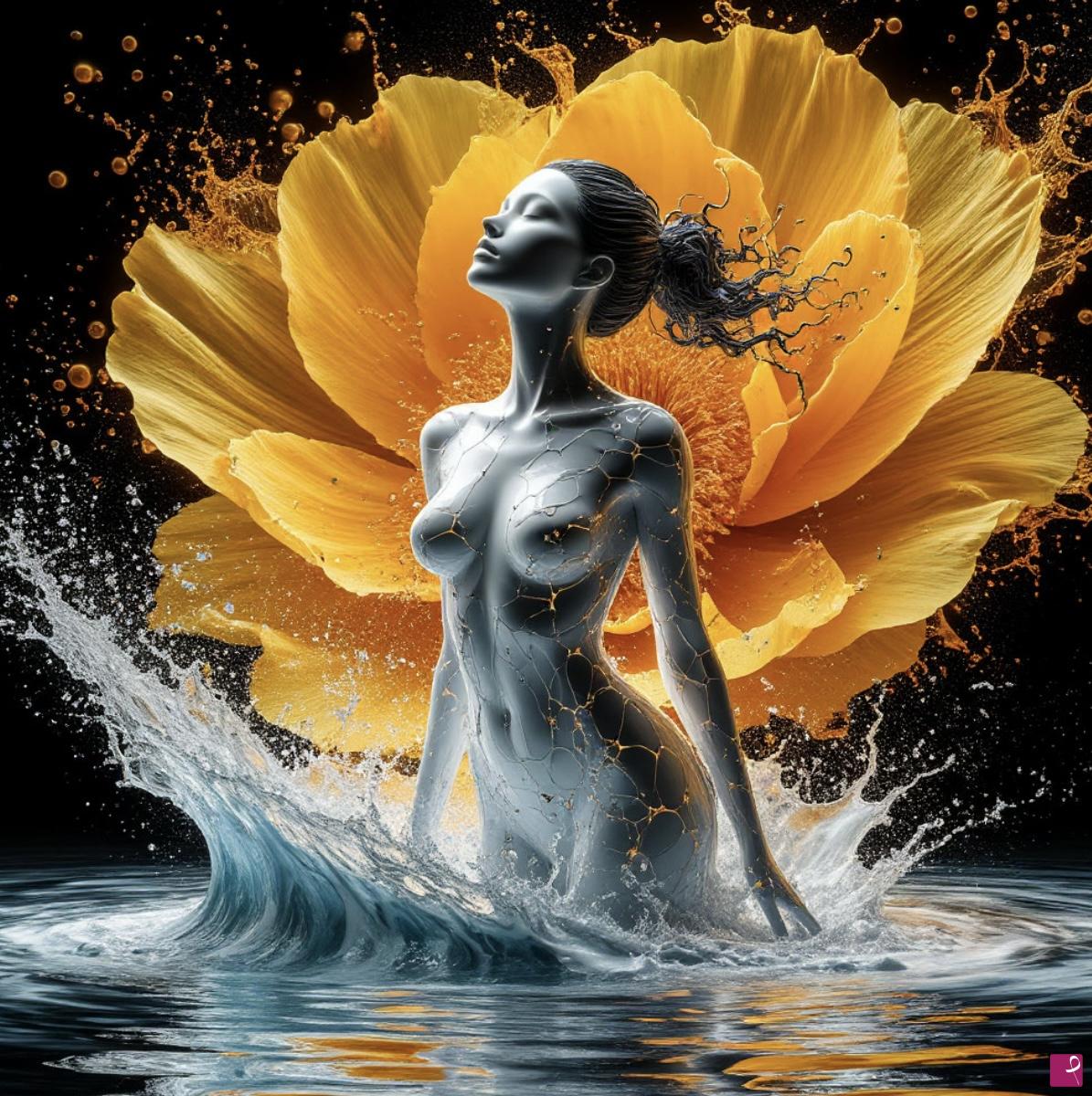 quadri in vendita online - Erotic girl and yellow flower 