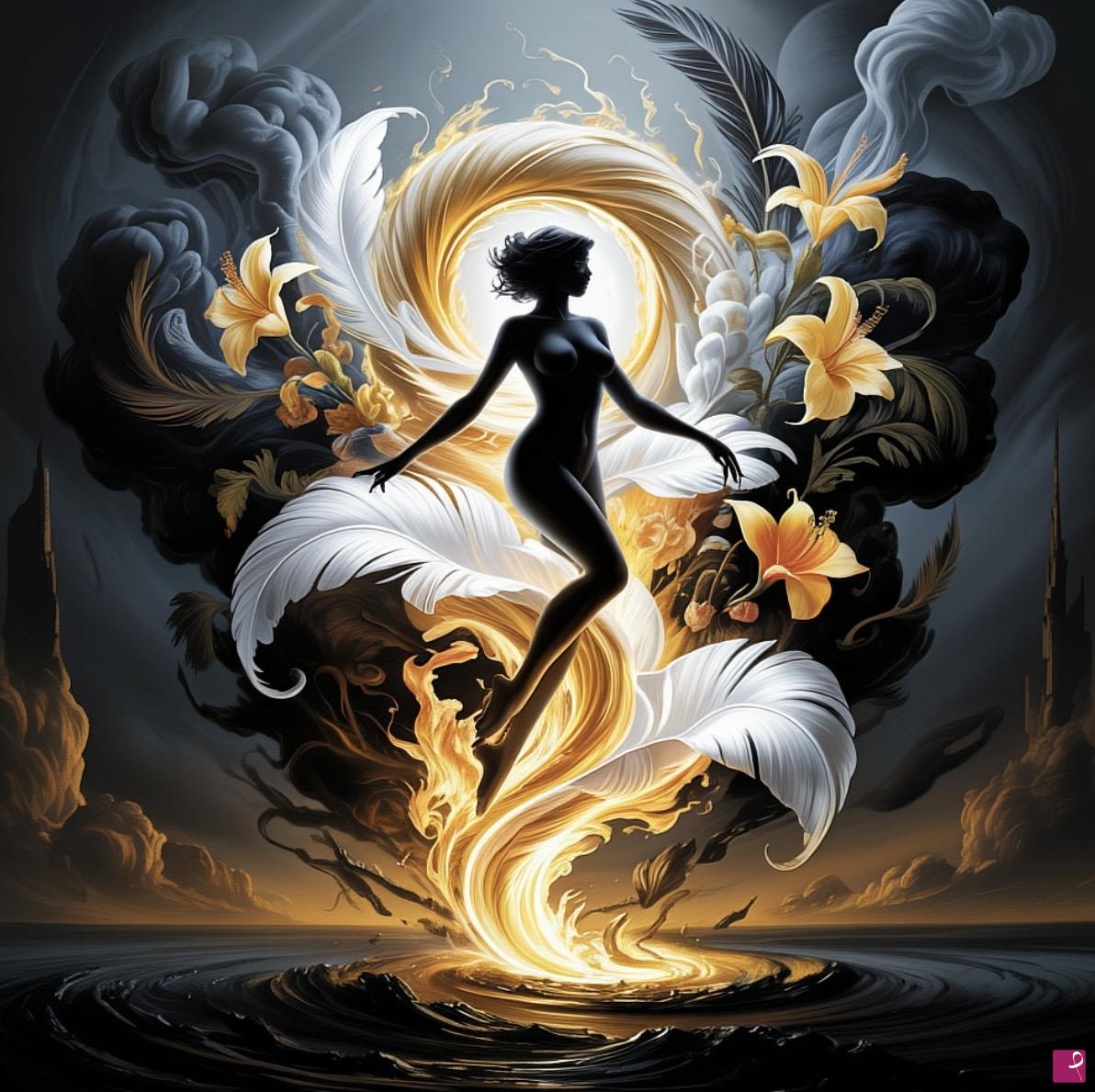 quadri in vendita online - Erotic women in feathers, flowers 