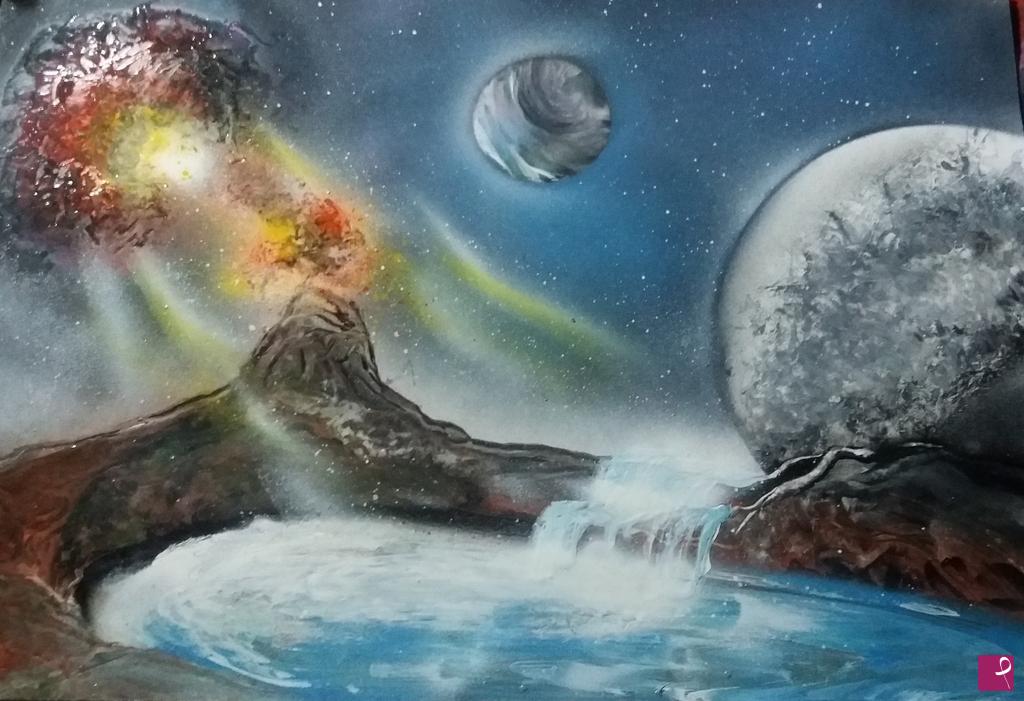 quadri in vendita online - Erupting volcano