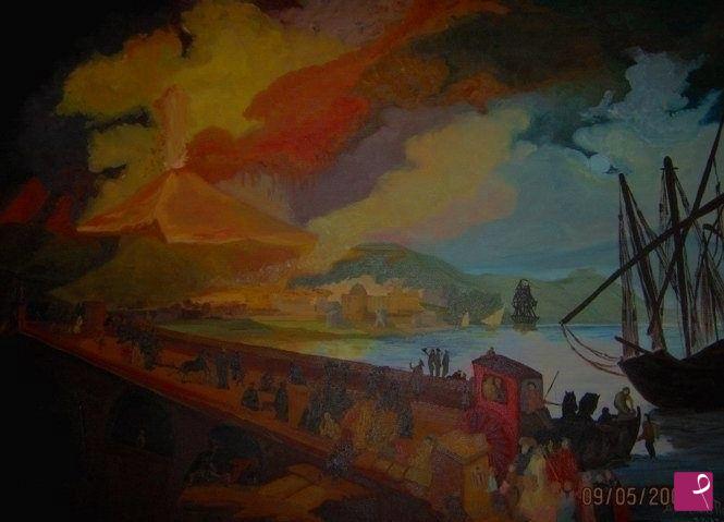quadri in vendita online - "Eruzione del Vesuvio sul ponte dela Maddalena" (P.Jaques Volaire 1782