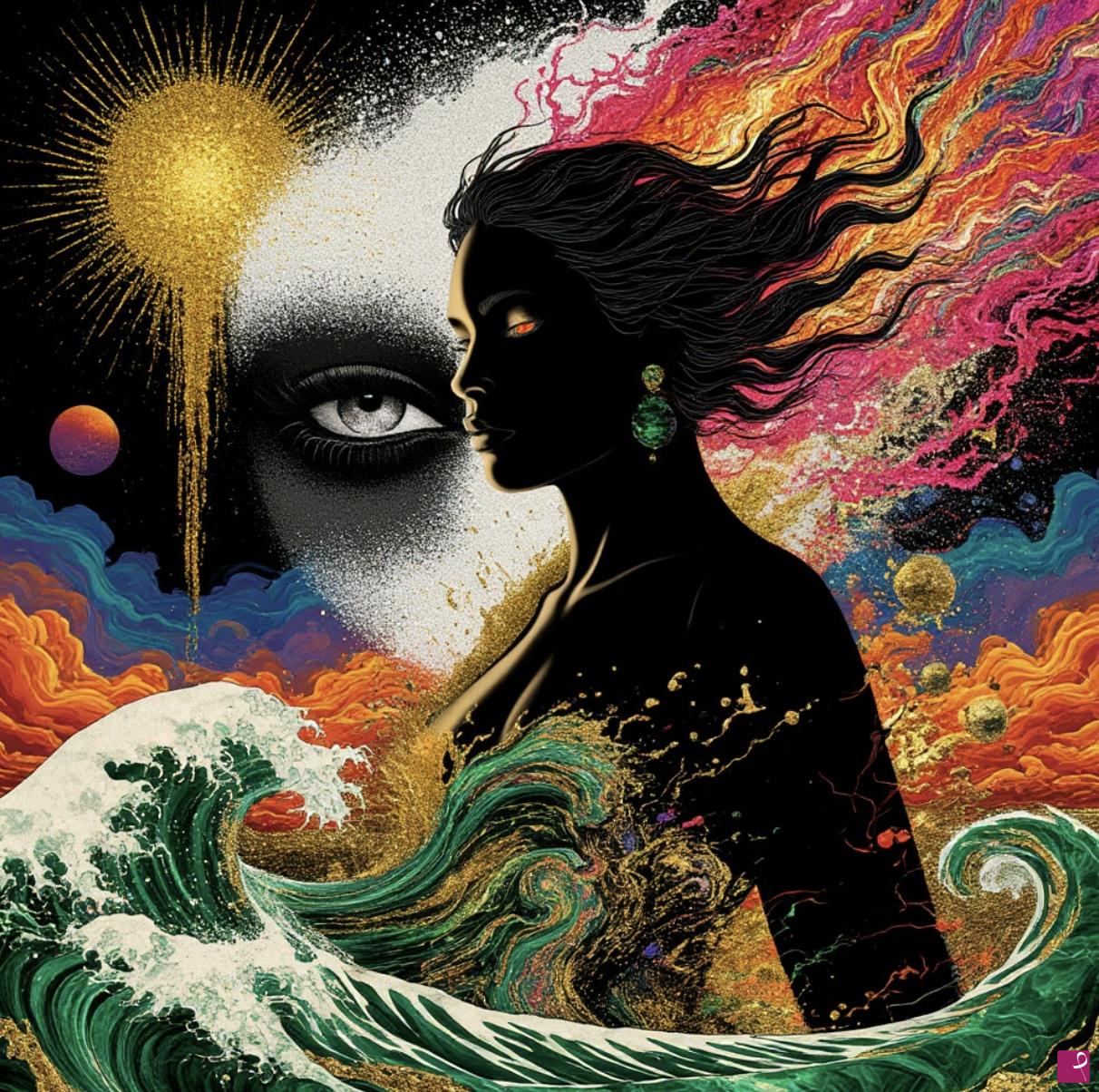 quadri in vendita online - Eye, woman, sea waves 