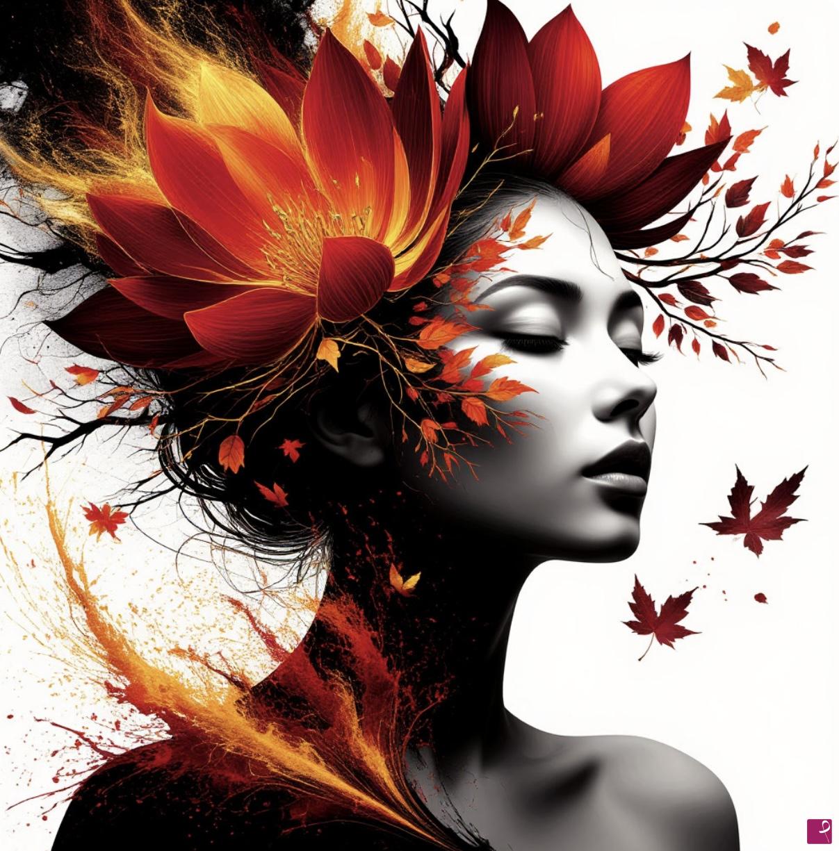 quadri in vendita online - Face, fire and flowers 