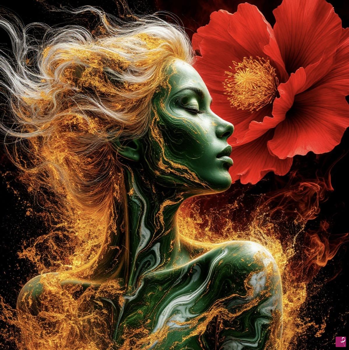 quadri in vendita online - Face woman and big flower 