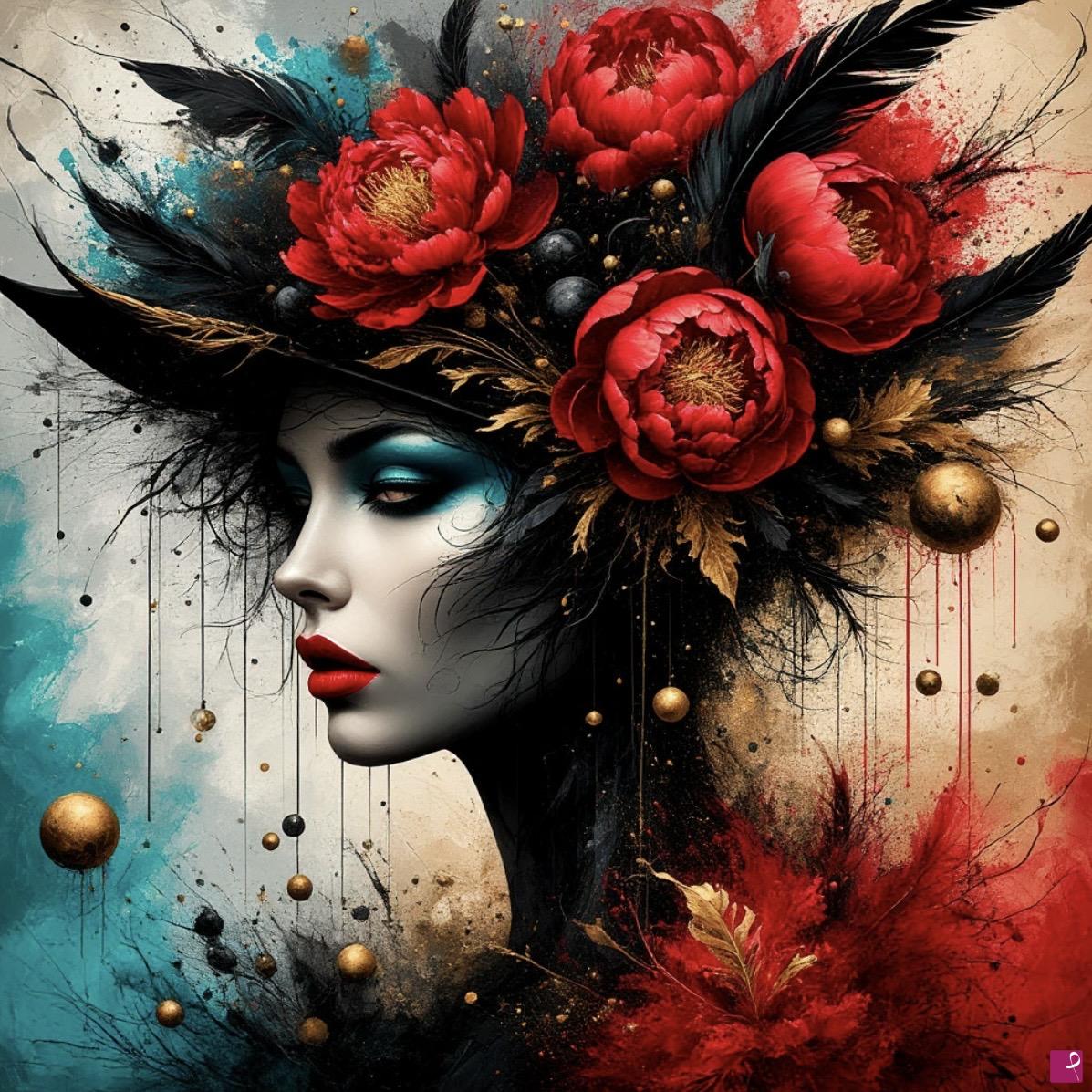 quadri in vendita online - Face woman, flowers 