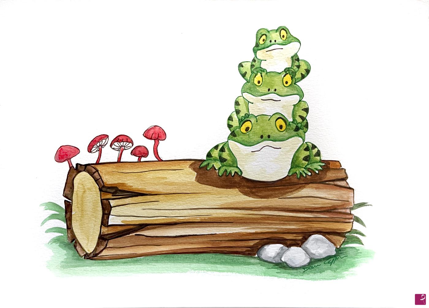 quadri in vendita online - famiglia di rane illustrazione