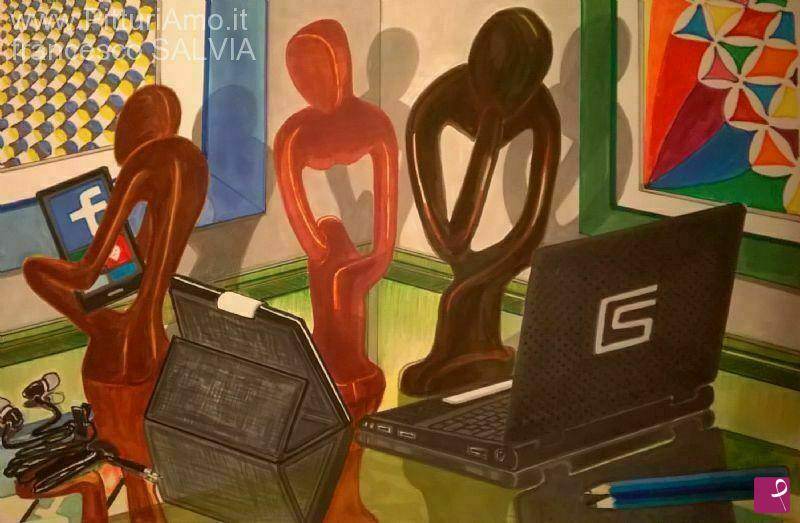 quadri in vendita online - famiglia tecnologica connessi fuori sconnessi dentro