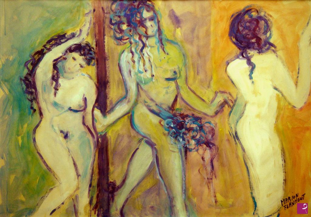 quadri in vendita online - Fantasia con tre ragazze nude