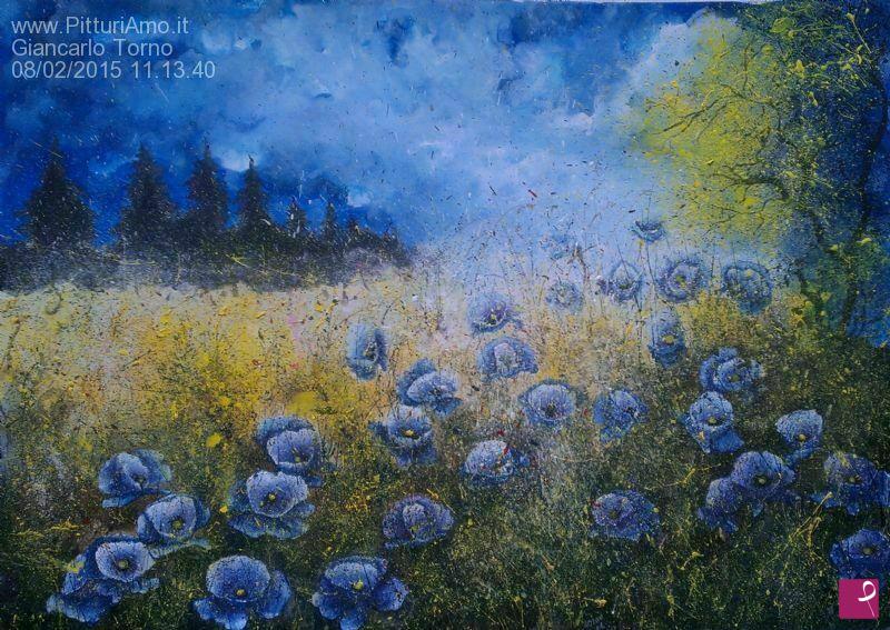 quadri in vendita online - fantasia di papaveri blu