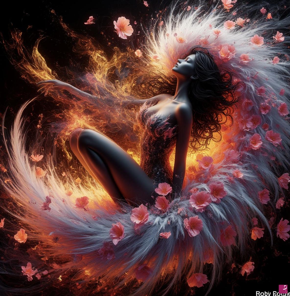quadri in vendita online - Fantastic girl and many flowers 