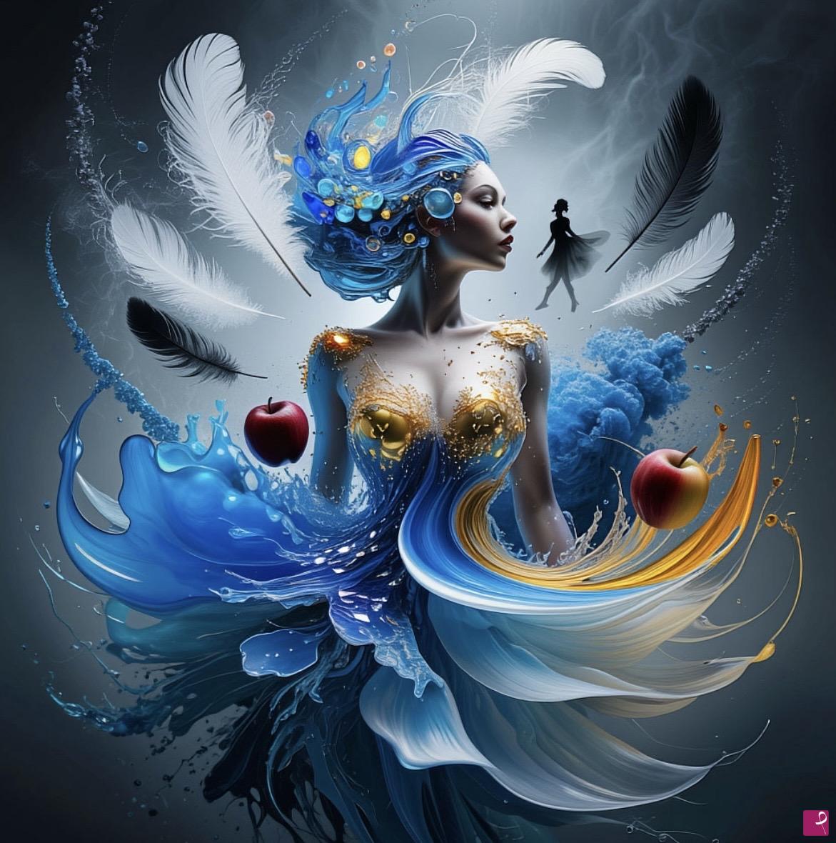 quadri in vendita online - Fantastic girl, feathers and tornado 