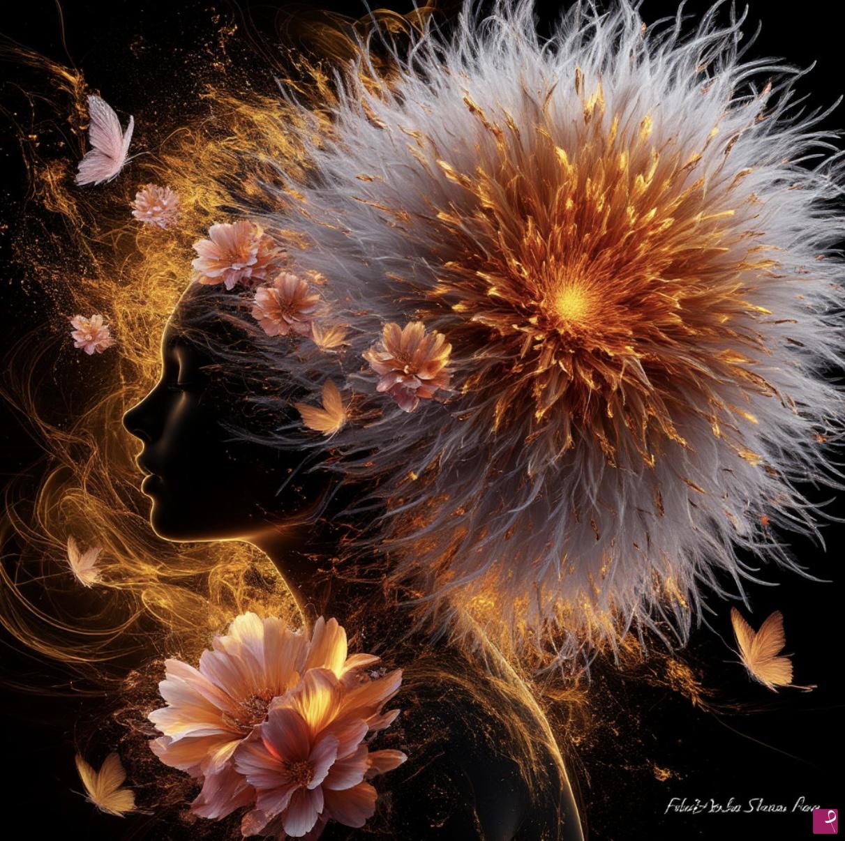 quadri in vendita online - Fantastic girl, flowers, butterflies 