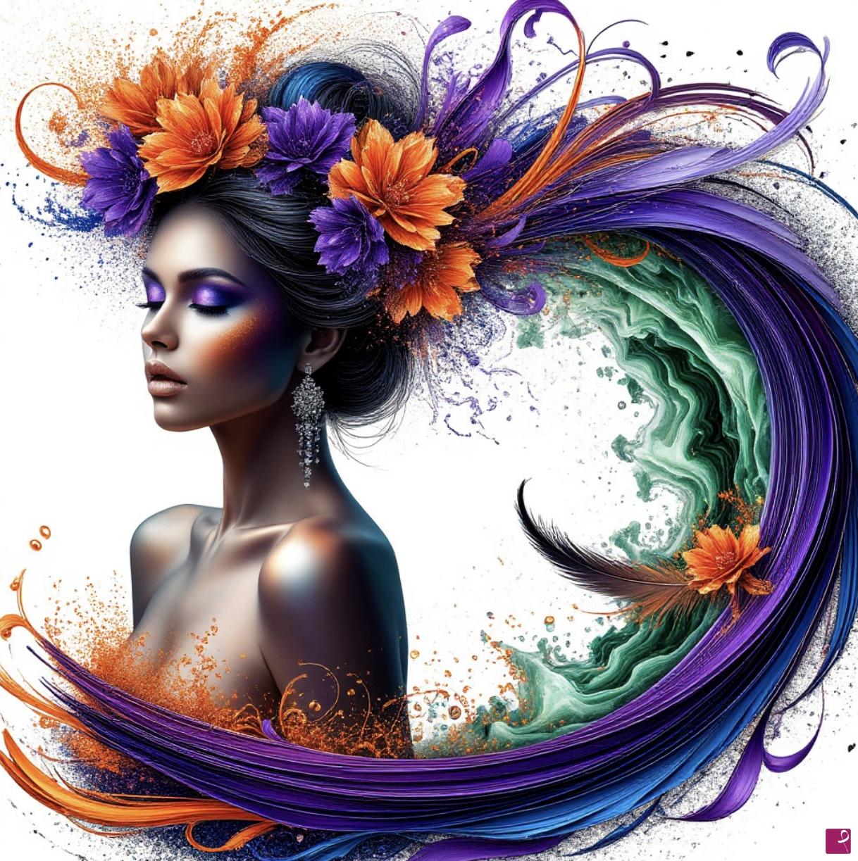 quadri in vendita online - Fantastic lady and flowers 
