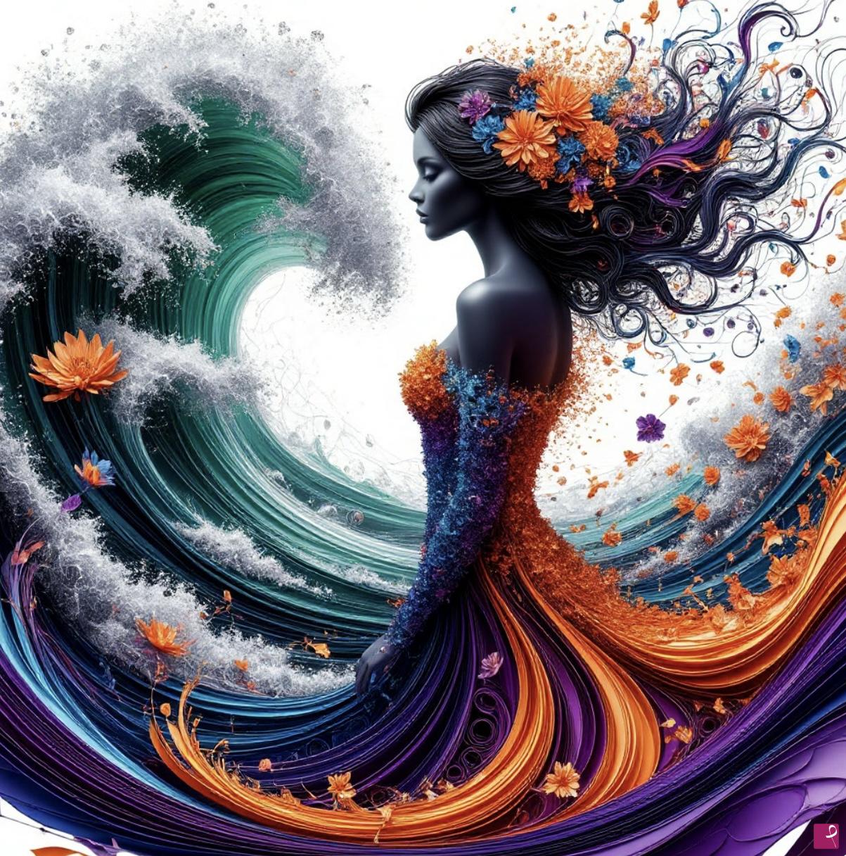 quadri in vendita online - Fantastic lady and sea waves 