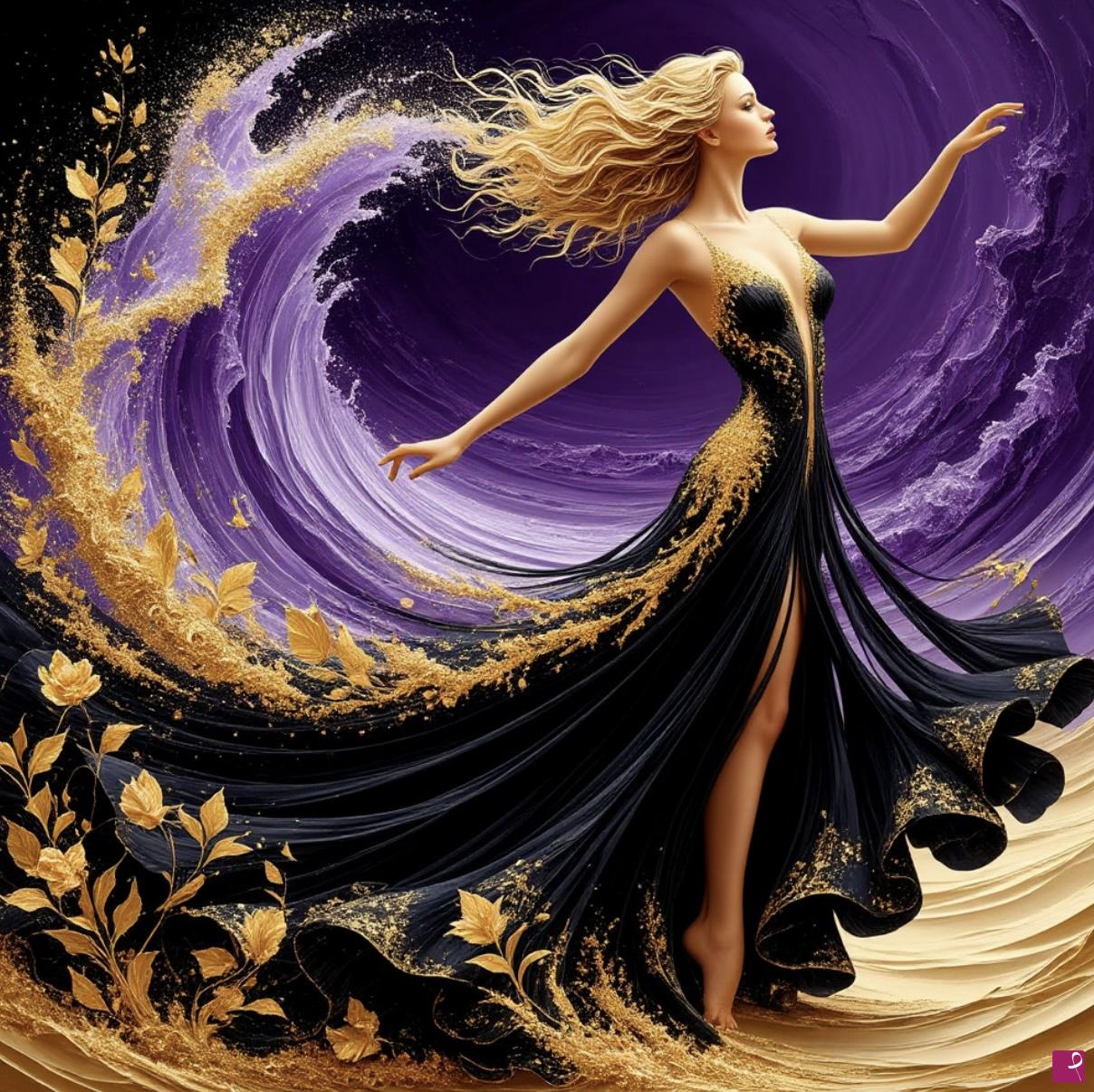 quadri in vendita online - Fantastic Lady in Moon waves 