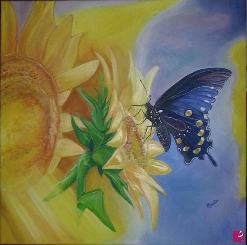 quadri in vendita online - Farfalla e girasoli