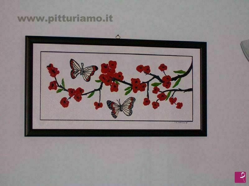 quadri in vendita online - Farfalle su rami in fiore.
